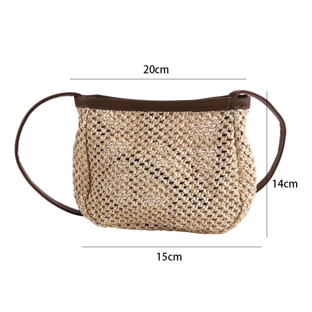 Hollow Out Raffia Bag Pu Leather Weave Straw Crossbody Bag Casual Girls