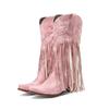 Fashion Large Size New Style Women Retro Ethnic Western Cowboy Boots Block Medium Heels Tassel Fringe Knee High Boots Lady Winter Shoes