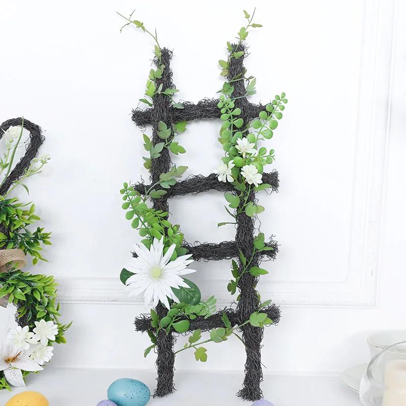 Trapezoid Artificial Plant Ornament with Rabbit Moon Pentagram Shape for Home Easter Ramadan Decoration