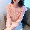 Fashion New 2024 Autumn Long Sleeve Stand Collar Casual Ruffles Chiffon Blouse Shirt Women Tops Blouses Shirts J554