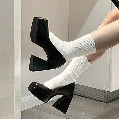 Модные женские каблуки Деловая одежда Черные туфли-лодочки Женская обувь Квадратные Сандалии для вечеринок и танцев Водонепроницаемые и нескользящие Элегантные высокие каблуки