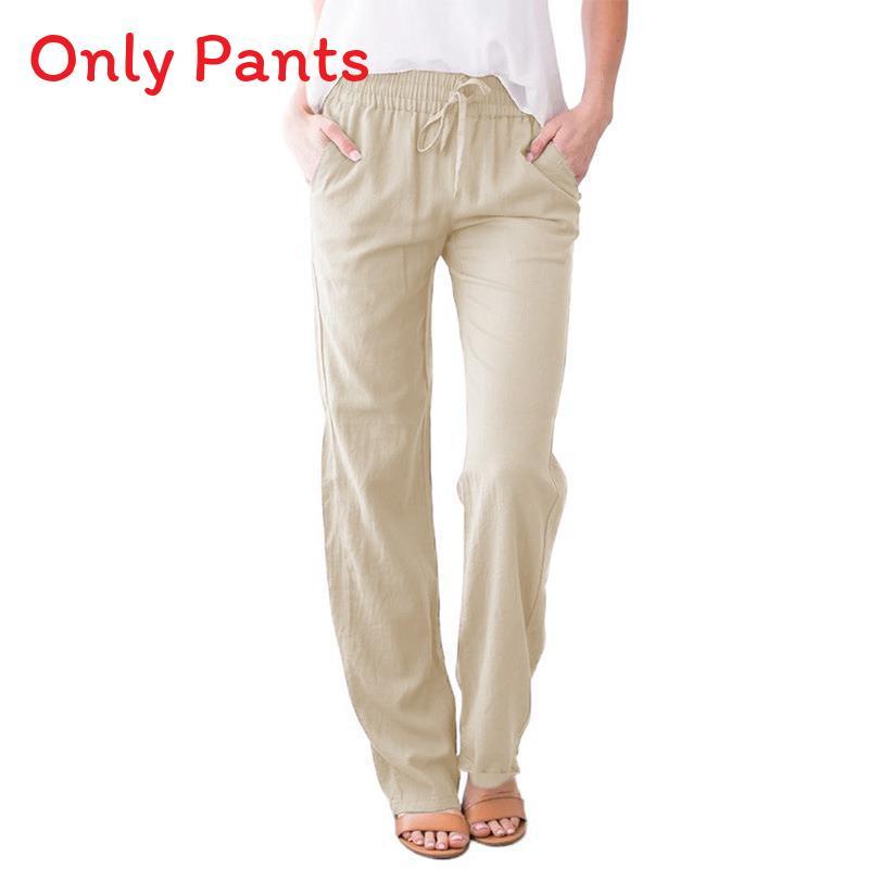 Casual Womens Cotton Linen Drawstring Wide Leg Pants For Summer Comfort