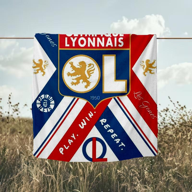 1PC Lyon Football Crest Design Printed Soft Flannel Blanket Throw for Adult Bedroom Living Room Sofa Camping Travel Fan gifts Christmas Gifts