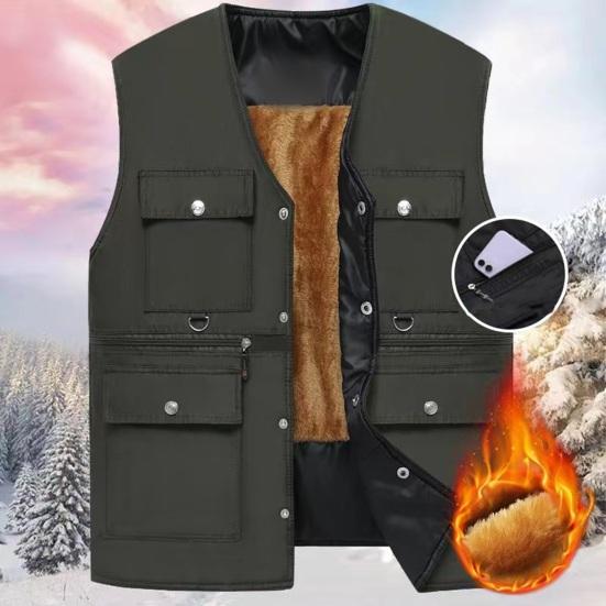 Мужской жилет, осень-зима, теплая плюшевая подкладка, ветрозащитный жилет без рукавов с v-образным вырезом, 6 карманов, застежка на пуговицы, повседневный однотонный мужской жилет, топ