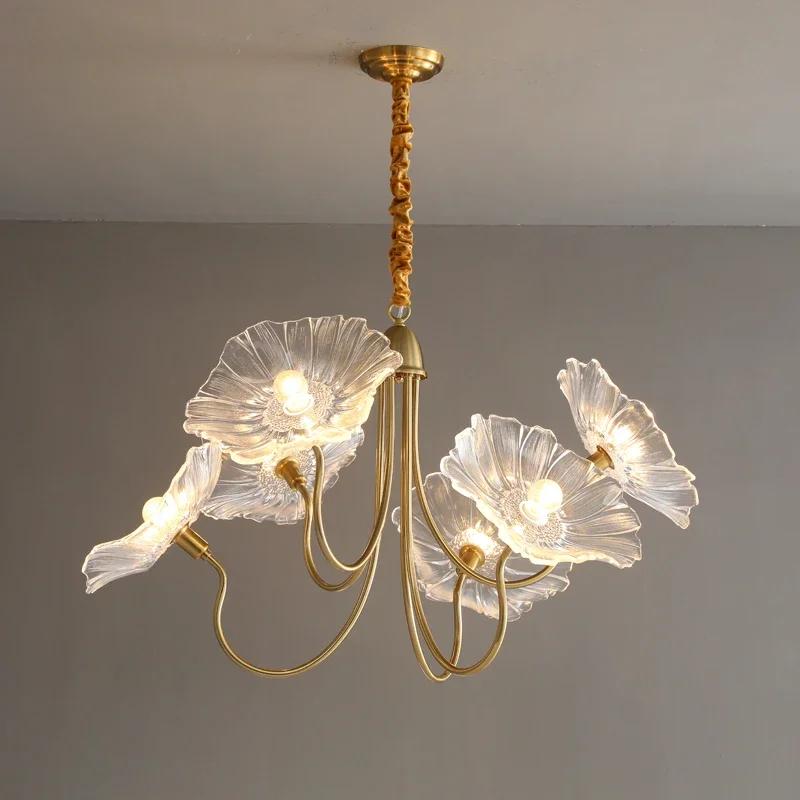 Modern Minimalist Lotus Chandelier Nordic Glass LED Chandelier Bedroom Interior Home Decoration Luxurious Living Room Lighting
