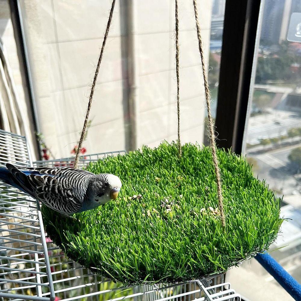 Natural Bird Swing Mat Artificial Grass Foraging Mat Toys Hamster Sleep Bed Bird Cage
