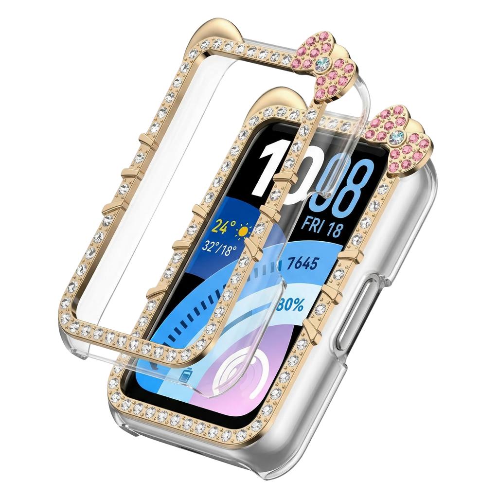 Алмазный Чехол для HUAWEI Band 11 Аксессуары Полностью Защищающий Жесткий Полый PC Бампер Рамка Оболочка Милый КОТ Чехол huawei smart band 11 pro