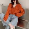 Hirsionsan Cropped Loose Solid V-neck Knitted Pullover Sweaters Women New Korean Causal Retro Sweaters Minimalist Long Sleeve Jumpers