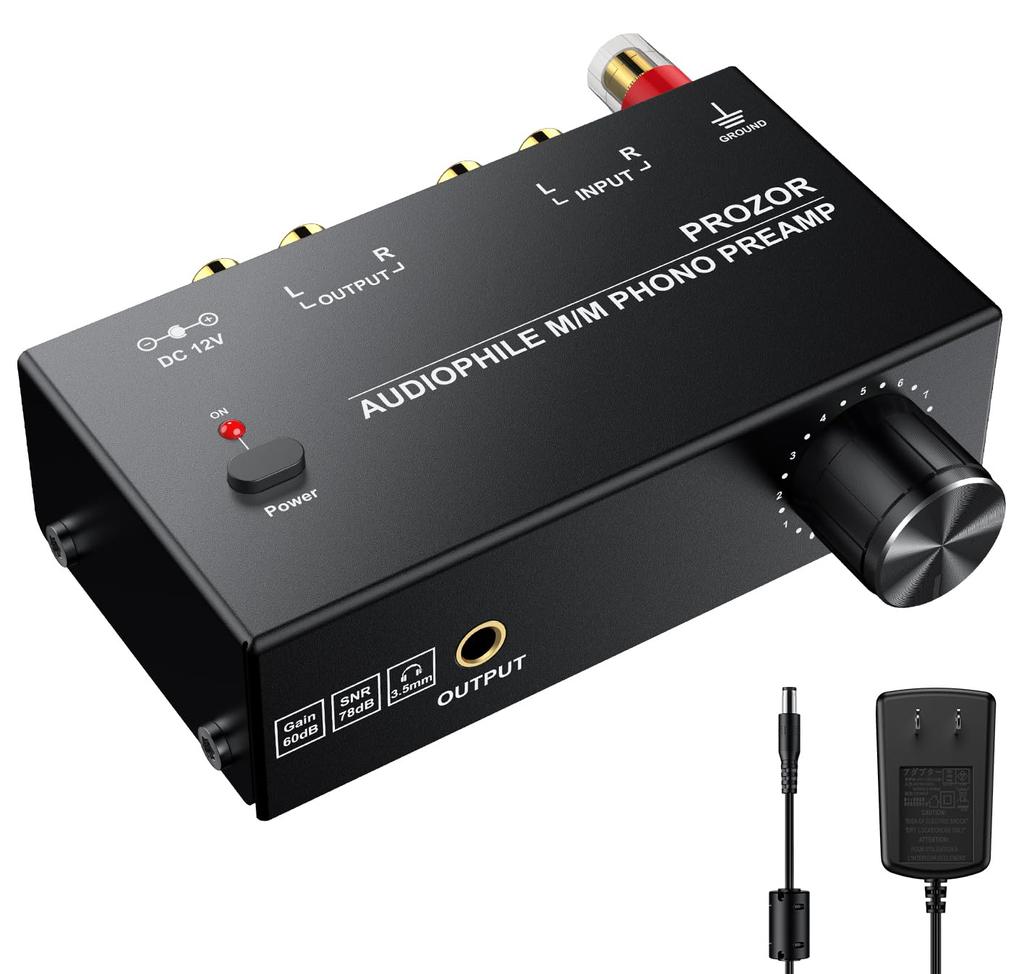 PROZOR Phono Preamp Регулировка громкости Регулировка уровня Выход для наушников RCA Усилитель фонографа с адаптером питания Позолоченный интерфейс M/M + 3,5 мм