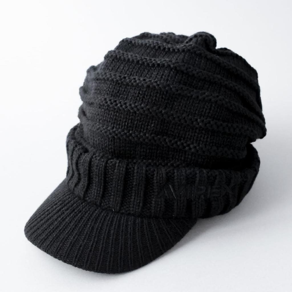 AVIREX Chunky Brimmed Knit Loose Knit Newsboy Cap for Men and Black Cap, Fit, Women, Winter,