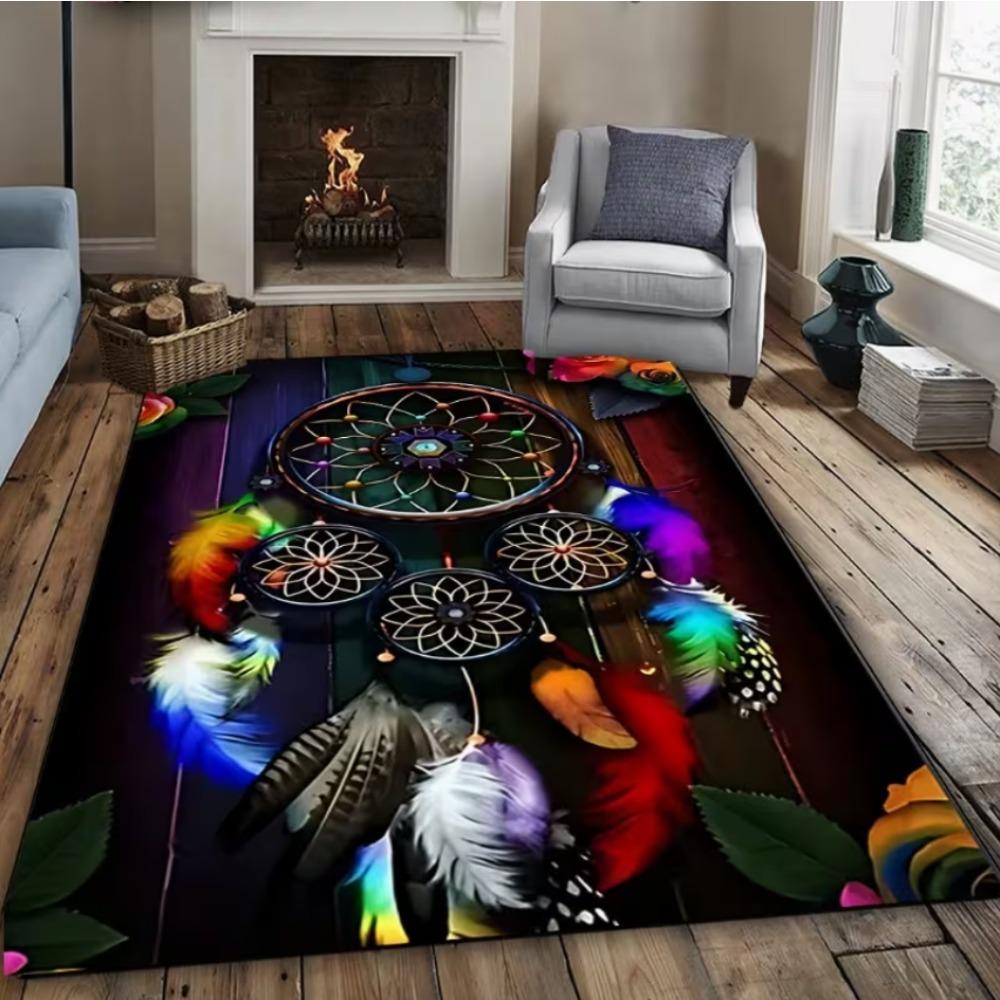 Purple Wolf Dreamcatcher Pattern Anti Slip Soft Stain Resistant Carpet Perfect for Living Room Vacation Villa Mysterious Art Rug