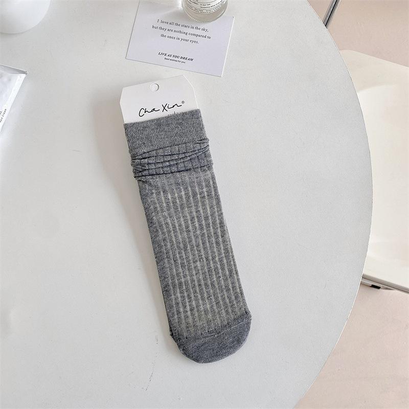 Носки Тонкие Дышащие Сетчатые Однотонные Вертикальная Полоска Носки-Пиле Стиль Подиум Носки из Чистого Хлопка