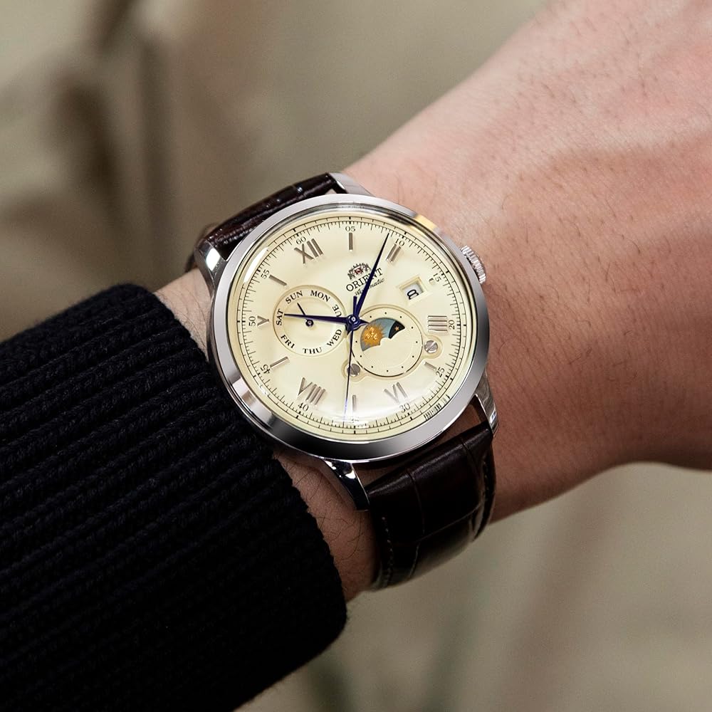 Orient Bambino SUN & MOON Automatic Watch, Mechanical, with Japanese Manufacturer's Warranty, RN-AK0803Y, Men's Ivory