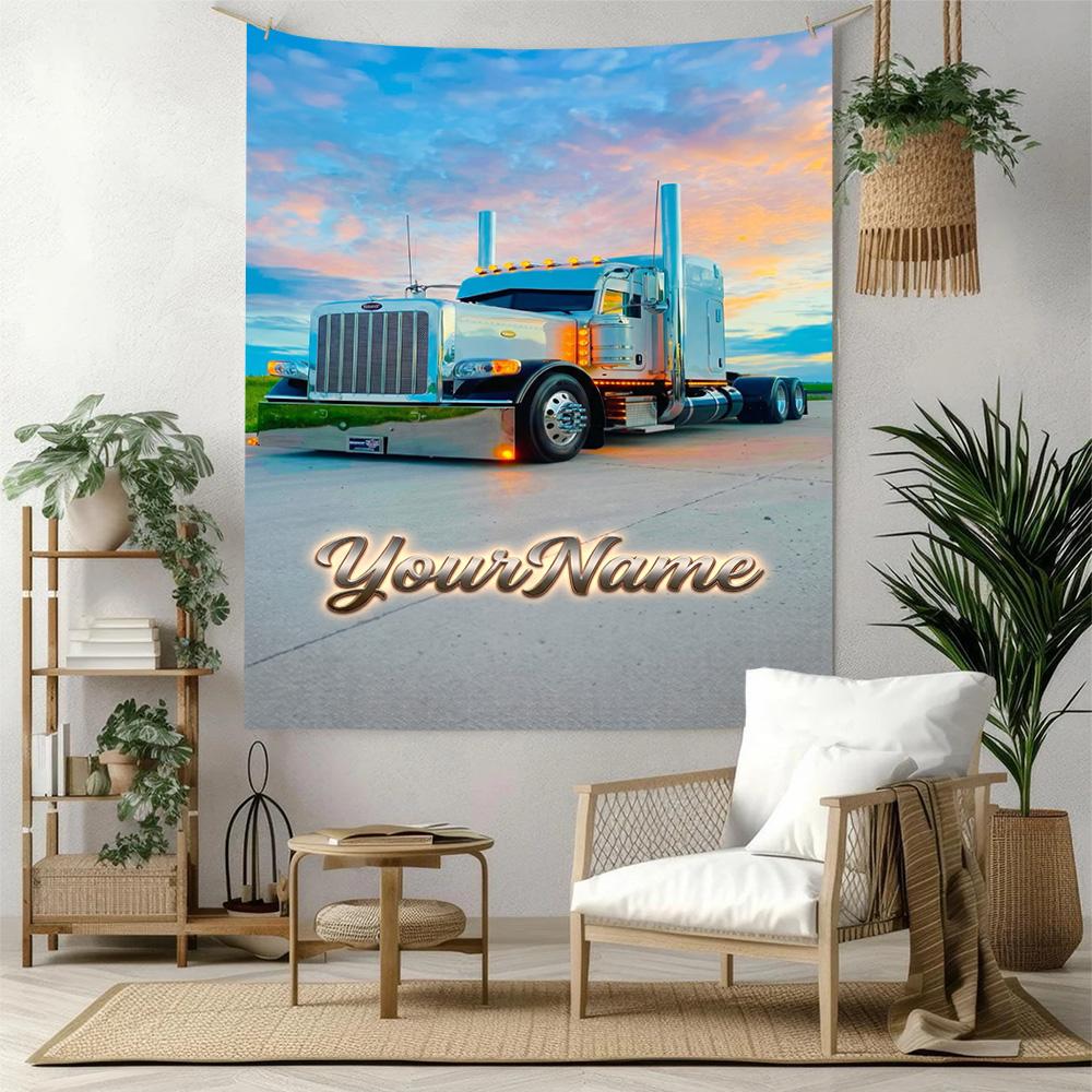 Peterbilt Heavy Trucks Custom Your Name Wall Decor Tapestry Art For Pet Memorial Birthdaywedding Party Backdrop Family Gift