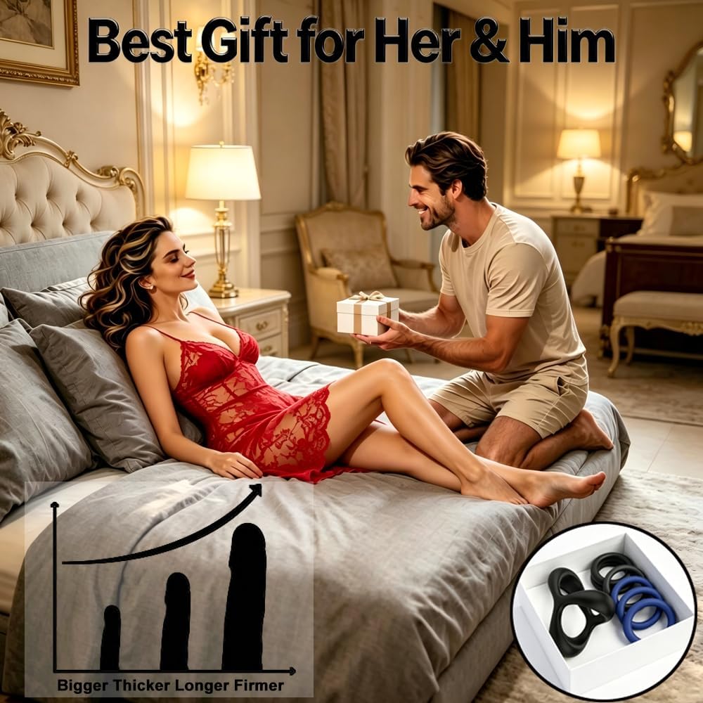 7 Men's Silicone Ring Set and Sleeve for Erection Enhancement, Soft and Elastic Male Sex Toy,Adult toys for couples' pleasure(Black and Blue)