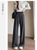 Petite Oatmeal Wide-Leg Pants for Women - High Waist, Drapey, Loose Fit, Floor-Length for Spring and Autumn.