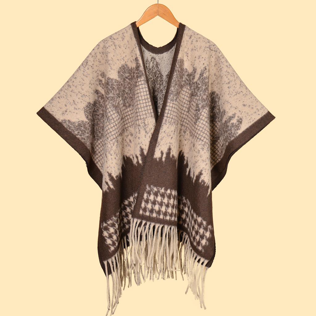 Shawl Imitation Cashmere Knitted Scarf Split Fork Oil Painting Cape Cloak Outside