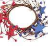 Patriotic Candle Ring Wreath Red White Blue Star Mixed Artificial Berry Candle Wreath Mini Pillar Candle Holder for 4th of July Tabletop Decor