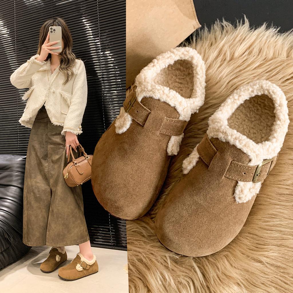 Rimocy Women's Warm Lambswool Cotton Shoes Thick Plush Comfortable Winter Shoes For Women 2024 Faux Suede Hook Loop Snow Boots