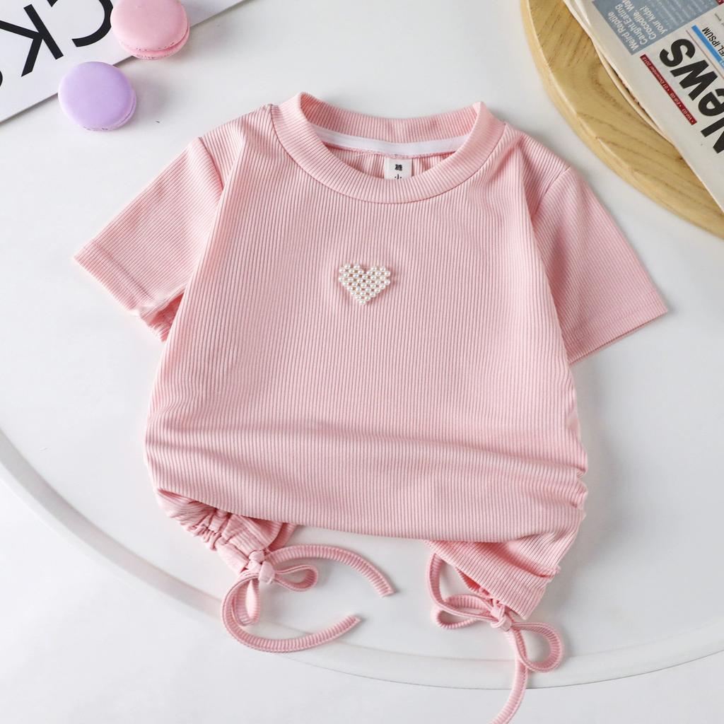 Футболка с короткими рукавами для девочек в корейском стиле из хлопка с 3D-цветочным узором - модная летняя детская одежда