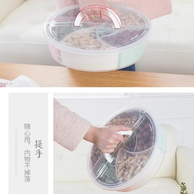 Snack Candy Round Tray Snack Dried Fruit Box with Cover Compartment Detachable 5 Grid Food Storage Box Household Plates WithLid