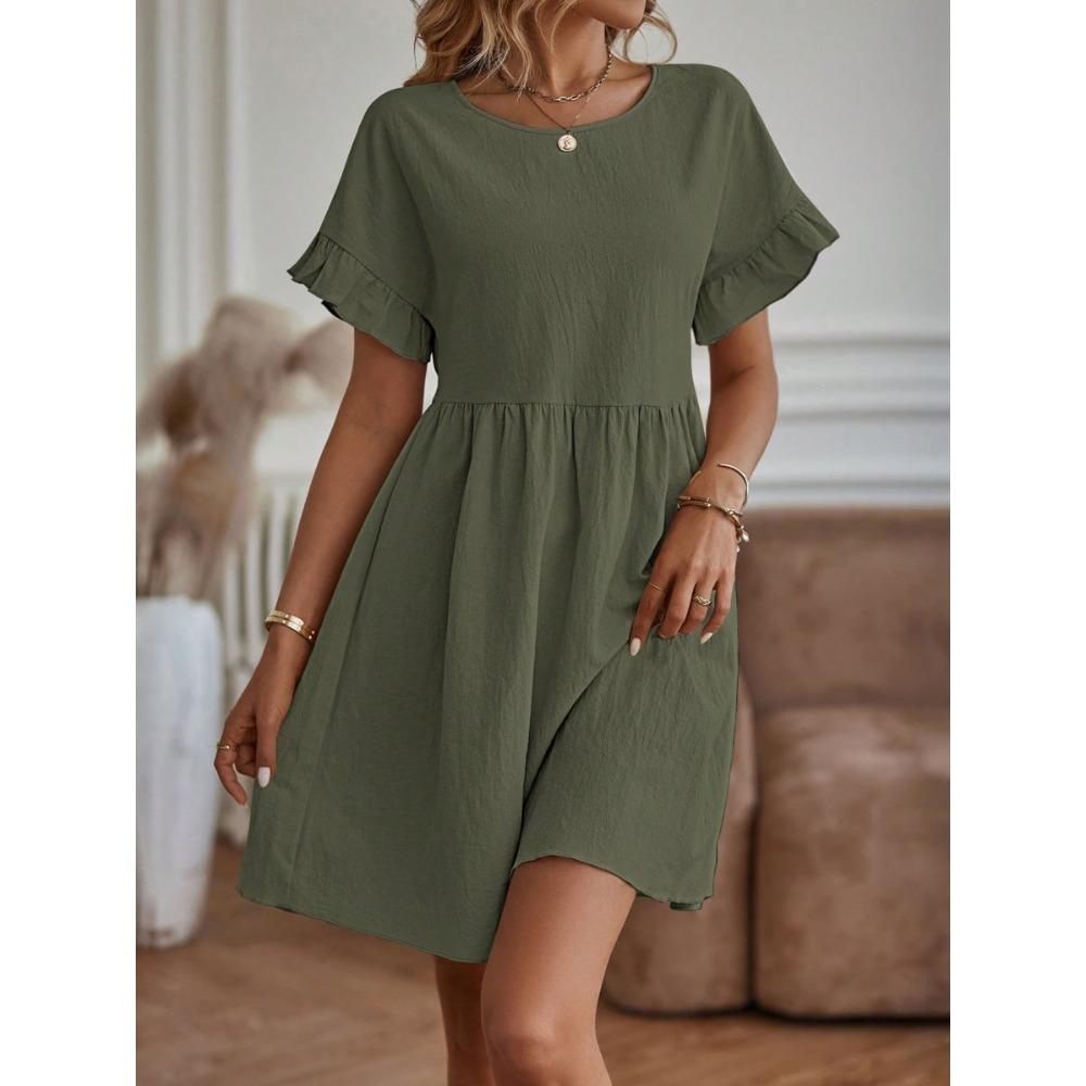 Модное летнее женское платье трапециевидной формы из хлопка и льна с круглым вырезом OL темперамент