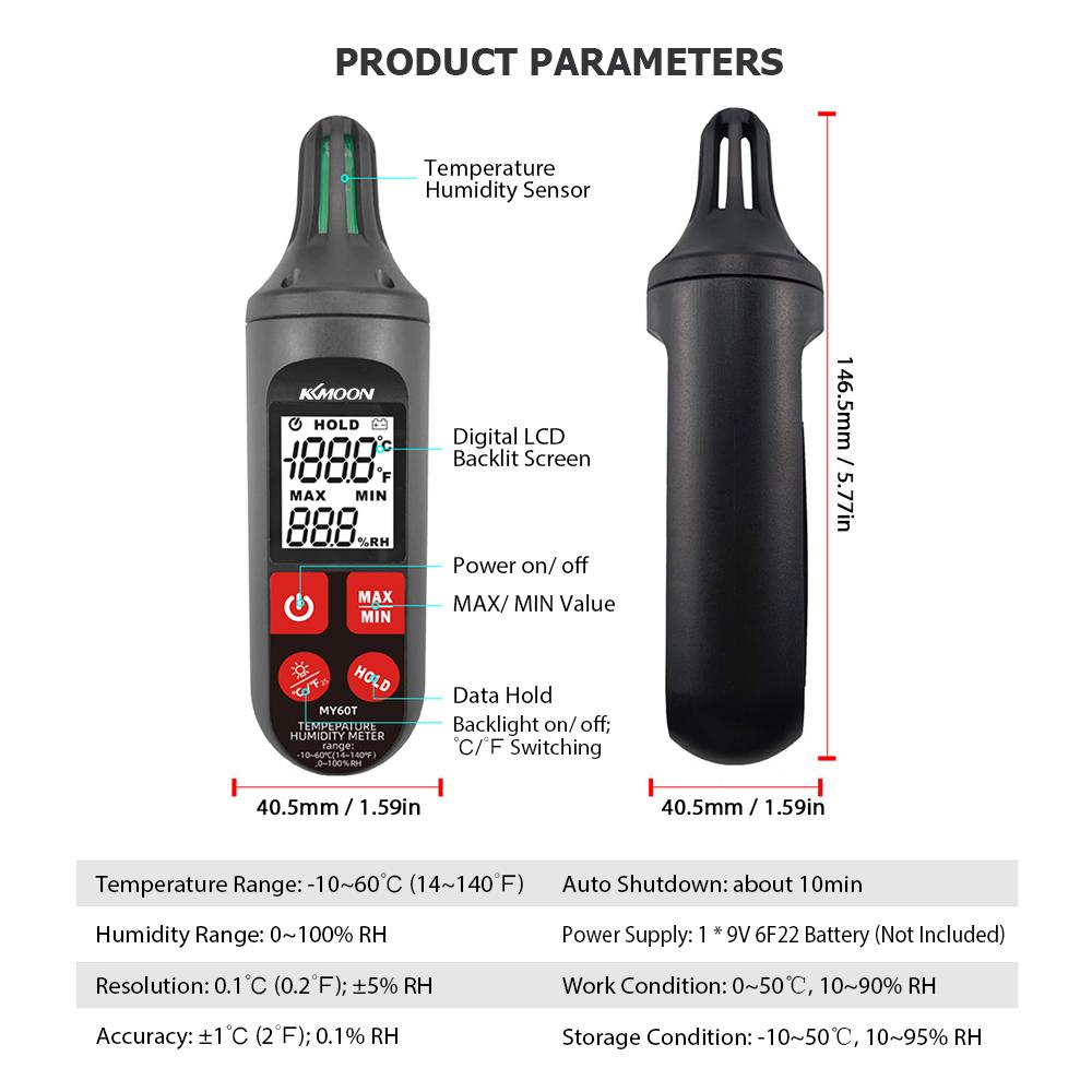 Kkmoon MY60T Измеритель температуры и влажности ЖК-дисплей Цифровой монитор температуры и влажности с подсветкой в ​​режиме реального времени/