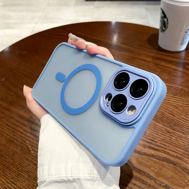 Magsafe Magnetic Skin for Apple 15Pro, 14Plus, 13: Frosted Case with Lens Film Protection.