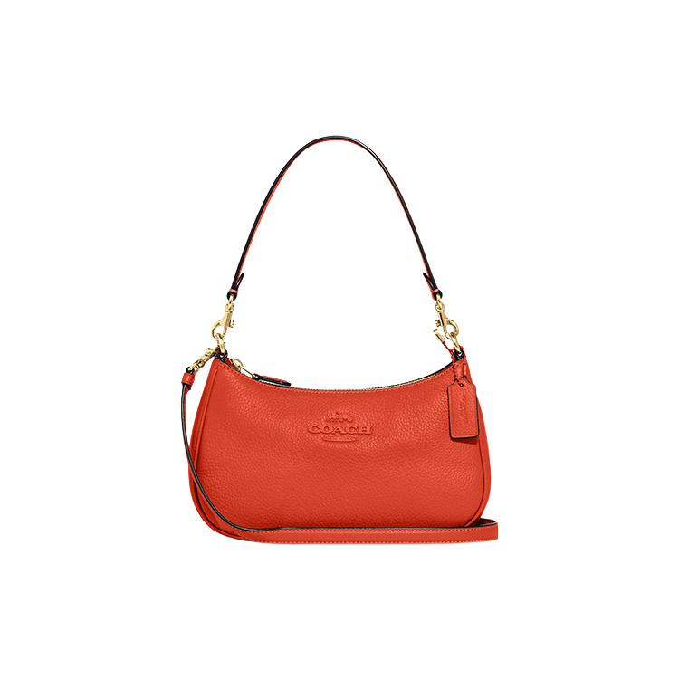 New COACH Teri Pebbled Leather Shoulder Bag, Portable Crossbody Bag Women's Orange Red CC321-IMQLZ