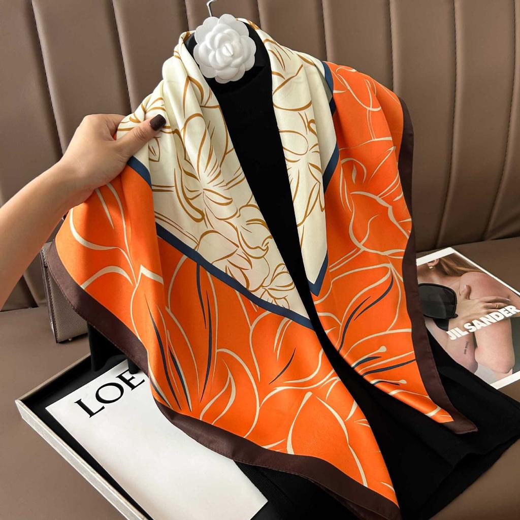 New 91cm large square scarf simulation silk elegant high-end decorative shawl women's silk scarf fashionable versatile professional scarf