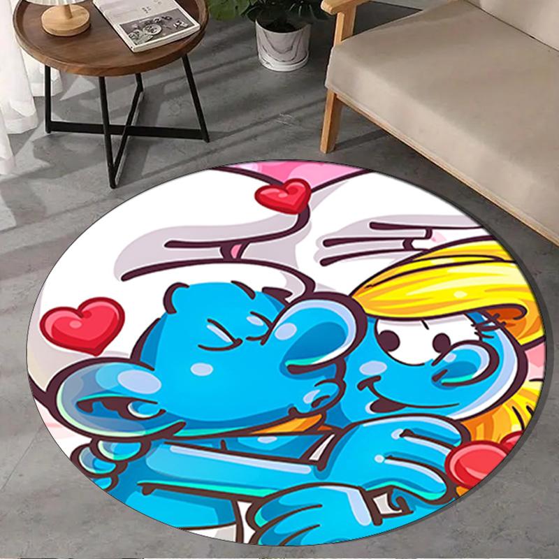 1PC Blue Smur-f Characters Round Rug, Non-slip Chair Mat, Home Decor, Circle Carpet Perfect for Office, Bedroom, Living Room,Christmas gift