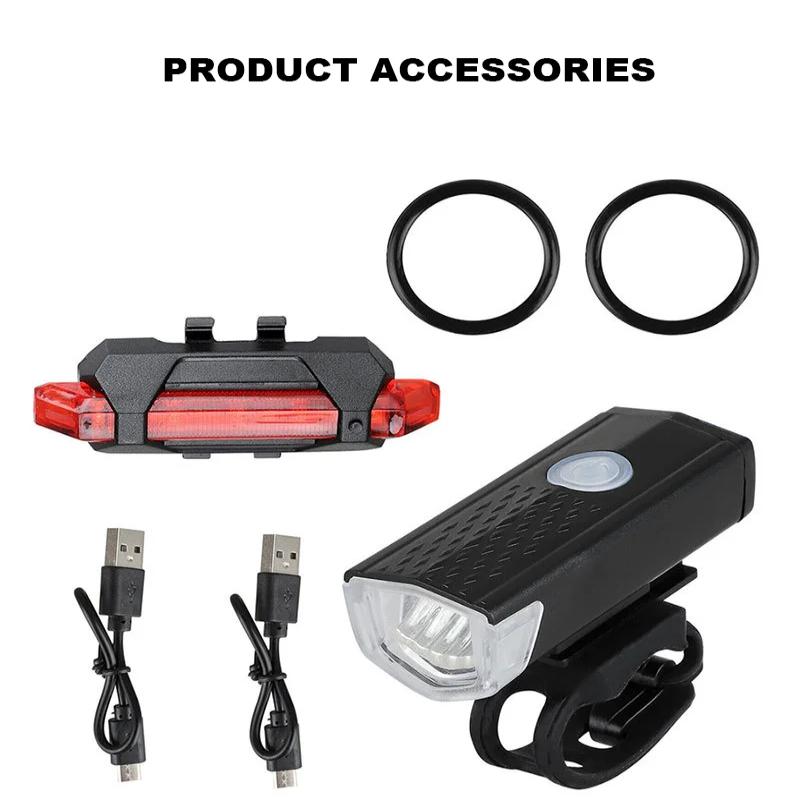 USB Rechargeable Bicycle Headlight and Taillight Waterproof for Enhanced Nighttime Safety