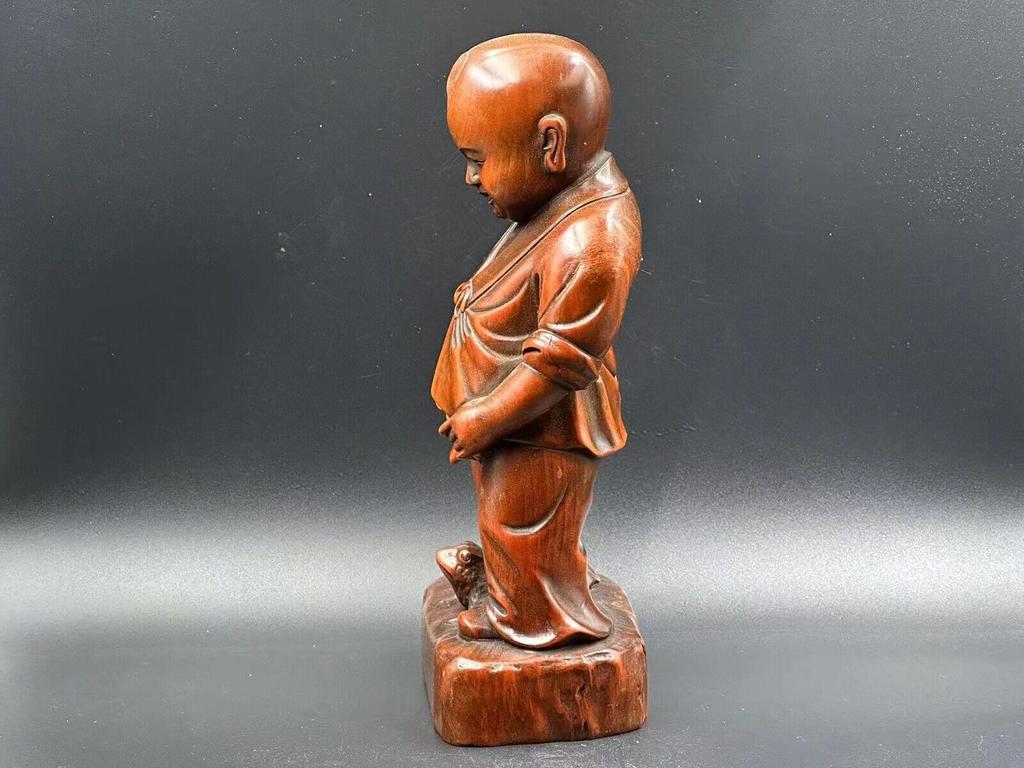 Китайская винтажная шкатулка из самшита, резная, изысканная статуэтка мальчика, деревянные фигурки, искусство