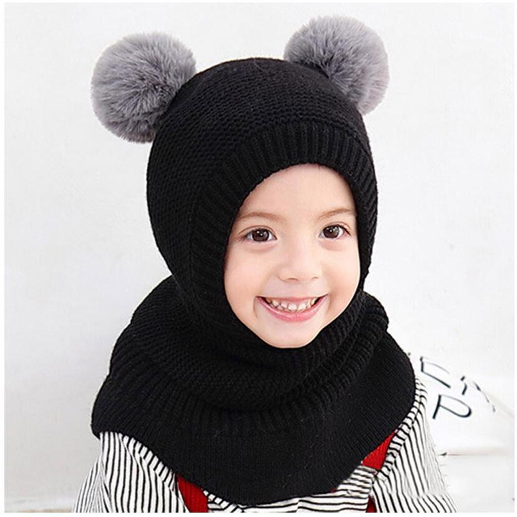 Детская шапка-ушанка для маленьких мальчиков и девочек, зимняя теплая вязаная шапка, шарф