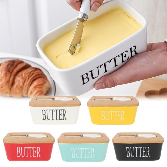 Ceramic Butter Dish with Lid Multipurpose Knife Large Capacity Butter Keeper for Countertop Easy to Clean Butter Container Kitchen Gift