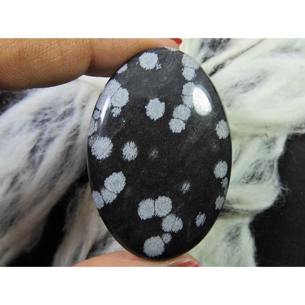 50Cts. Натуральный Обсидиан Снежный Овал Кабошон Свободный Драгоценный Камень 30X45X05ММ SK-2825