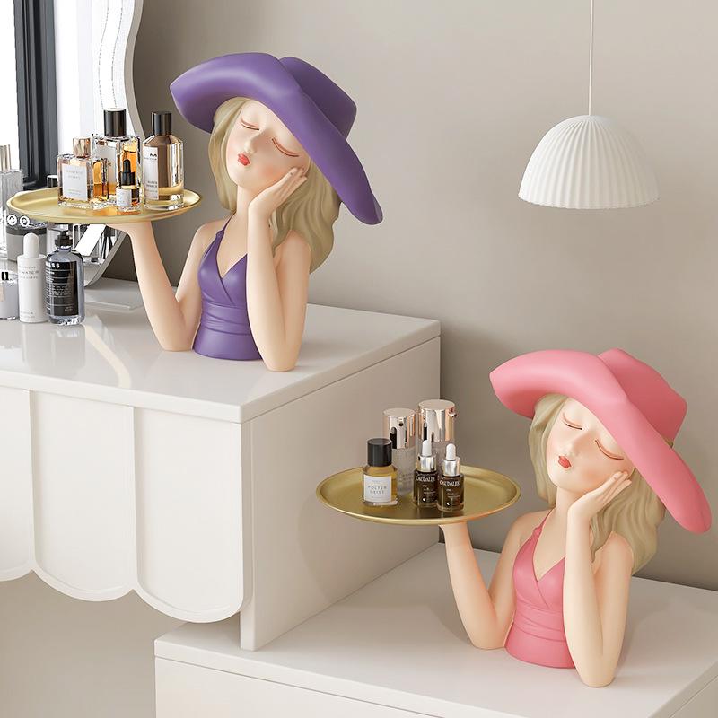 "Modern Light Luxury Hat Girl Dressing Table Tray for Home Decoration and Storage"