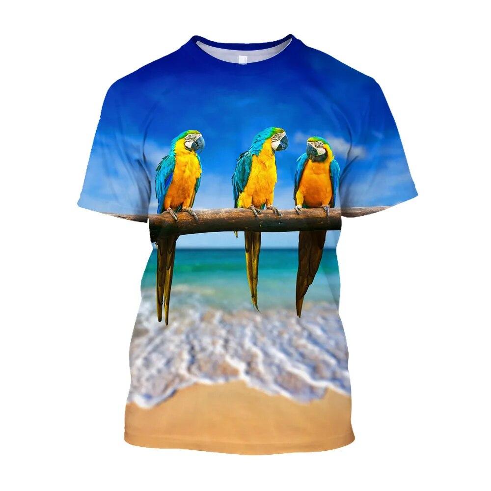 Jumeast 3D Rainforest Scarlet Macaw Printed Men T-shirts Grunge Y2K Unisex Baggy T Shirt 2000s Aesthetic Youth Clothing T-shirty