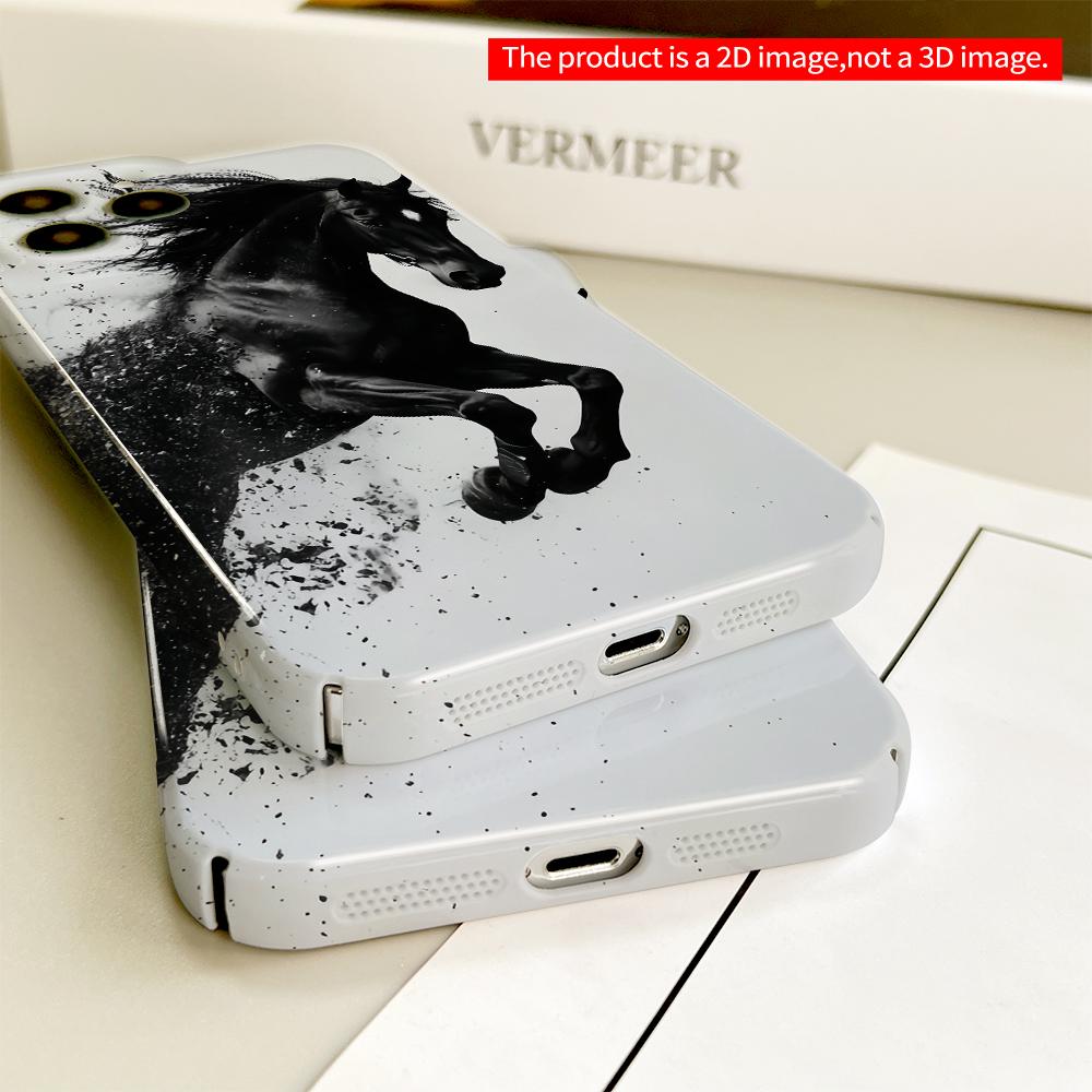 2DFlat Black Horse in Motion, Dynamic Splash Art All inclusive film hard phone case, compatible with iPhone 18 Pro Max 17 16 15 14 13 12 11