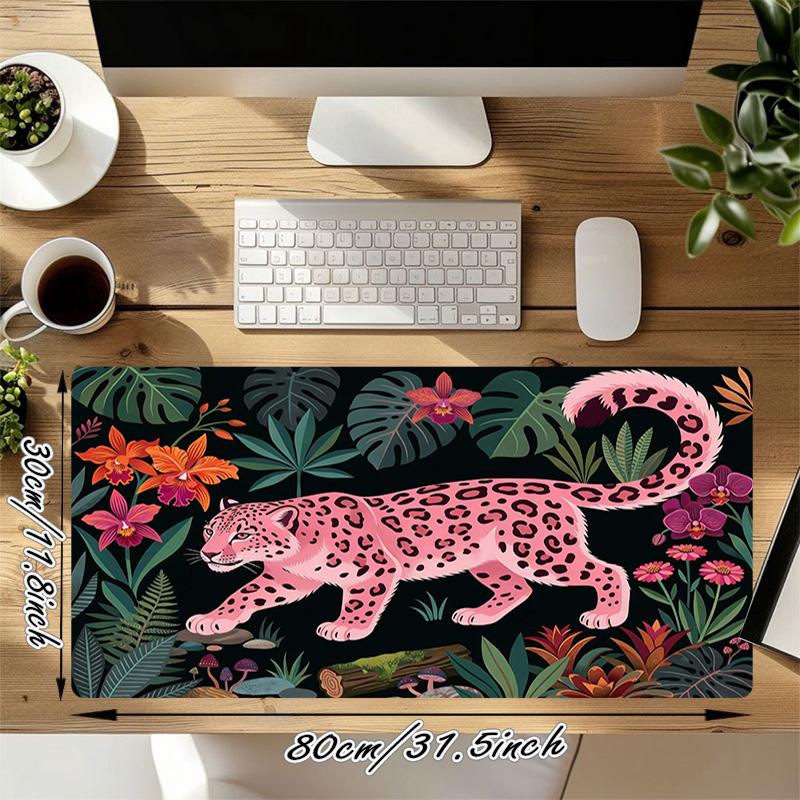 Pink Leopard Xl Gaming Mouse Pad Nonslip Rubber Base Stitched Edge Waterproof Desk Mat For Pc Laptop Gamer Office Computer Accessories C927515