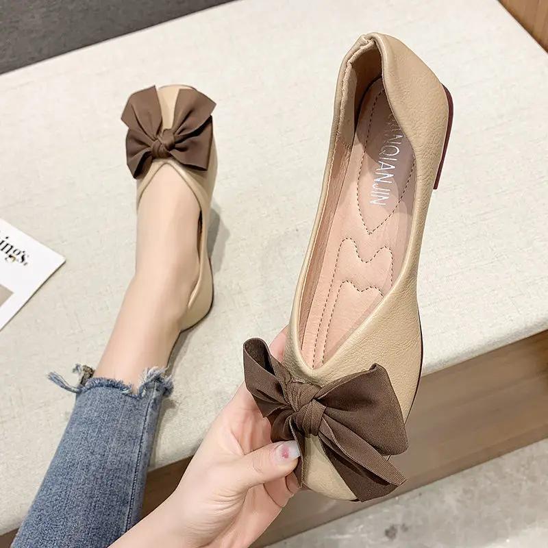 Fashion Woman Flats Evening Square Toe with Bow Shoes for Women Slip On Young Shoe Cheap Clearance High Quality Fashion Spring Wholesale