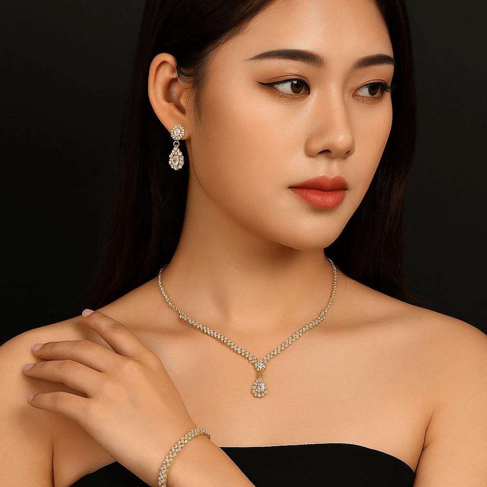 Элегантный набор колье и серег Роскошный браслет со стразами Винтажный свадебный набор украшений Свадьба