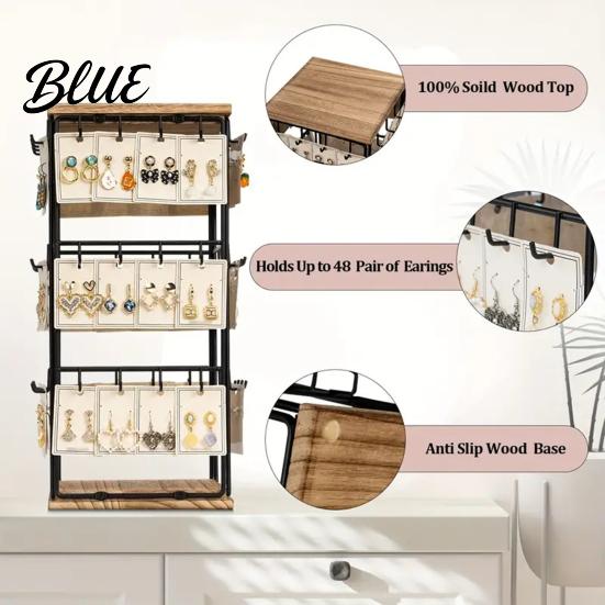 Multi-layer Jewelry Display Rack Earring Stand with 48 Hooks Holder