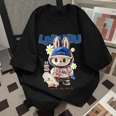 Labubu Сочлененная футболка с коротким рукавом Модный мультяшный дизайн Дышащая ткань Оверсайз Корейский стиль Унисекс