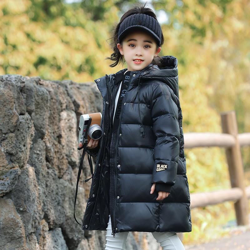 Girls Winter Mid-length Solid Color Cozy Down Jacket Middle and Large Children Thickened Warm Jacket