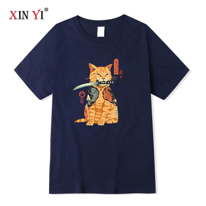 Mens Tshirt Top Quality 100 Cotton Short Sleeve Cool Knife Cat Print Oneck Casual Loose Hip Hop For Men Summer Male Tee tops