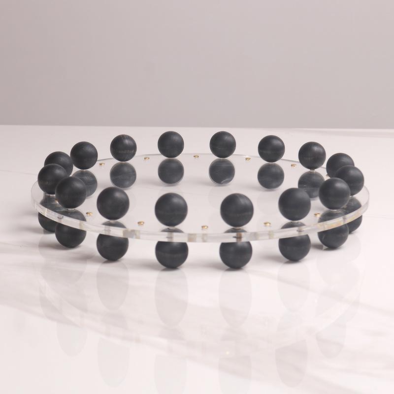 Light Luxury Solid Wood Bead Tray Model Room Dining Room Living Room Home Acrylic Art Storage Disc Soft Decoration