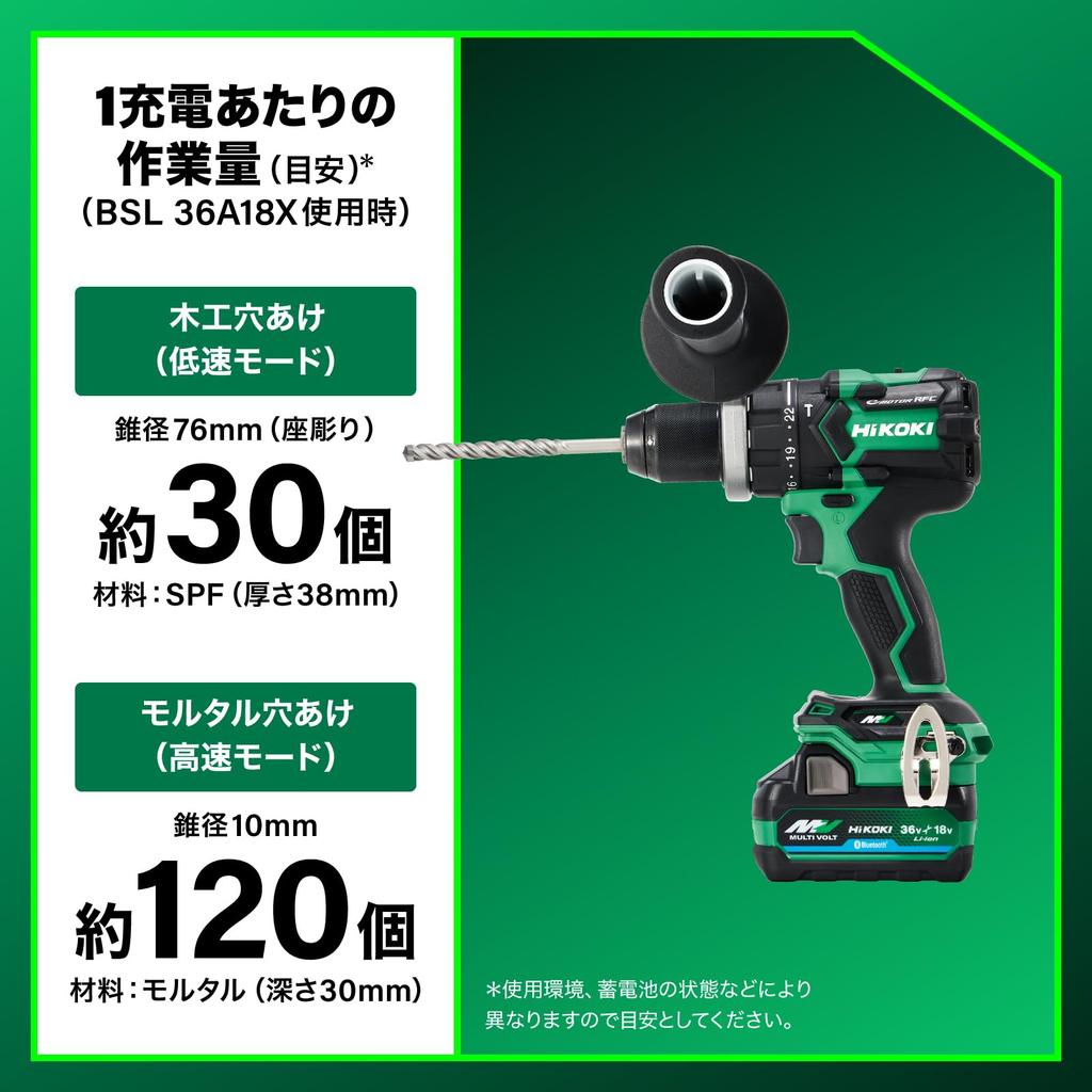 HiKOKI 36V Cordless Vibration Driver Drill DV36DC with Maximum Torque of Includes 1 and Case (XPSZ) 155Nm, Battery, Charger,