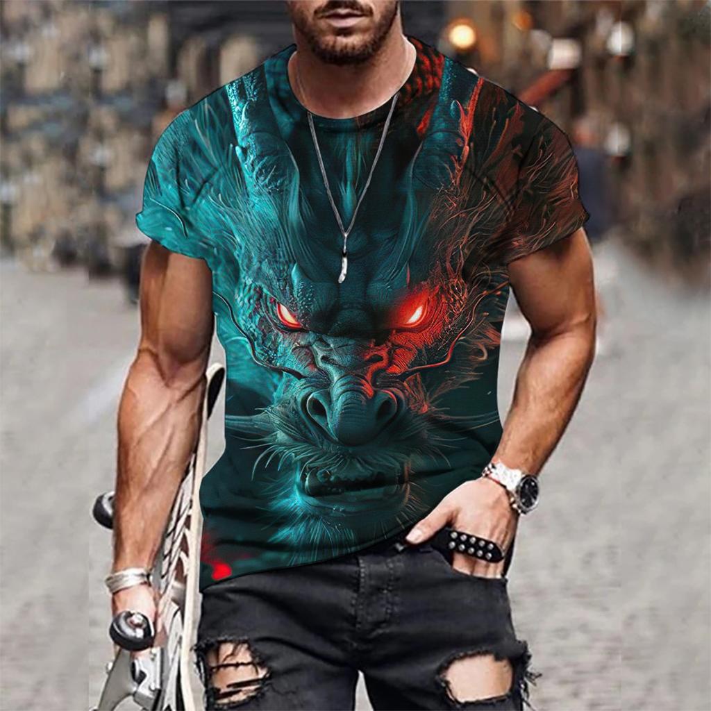 Mens 3D Tiger Print Short Sleeve Crew Neck T-Shirt Breathable Medium Stretch Casual Fashion Tee for OutdoorParty Weekend Wear