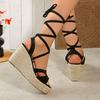 Женские сандалии 2025 года Летние сандалии на платформе со шнуровкой на щиколотке Свадебные туфли Вечерние туфли Толстый каблук Сандалии на танкетке Женские сандалии